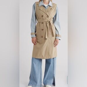 Double Breasted Twill Denim Trench Coat